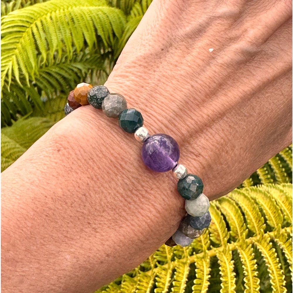 Tranquil Amethyst & Mix Faceted India Agate Bracelet Handcrafted in Maui
